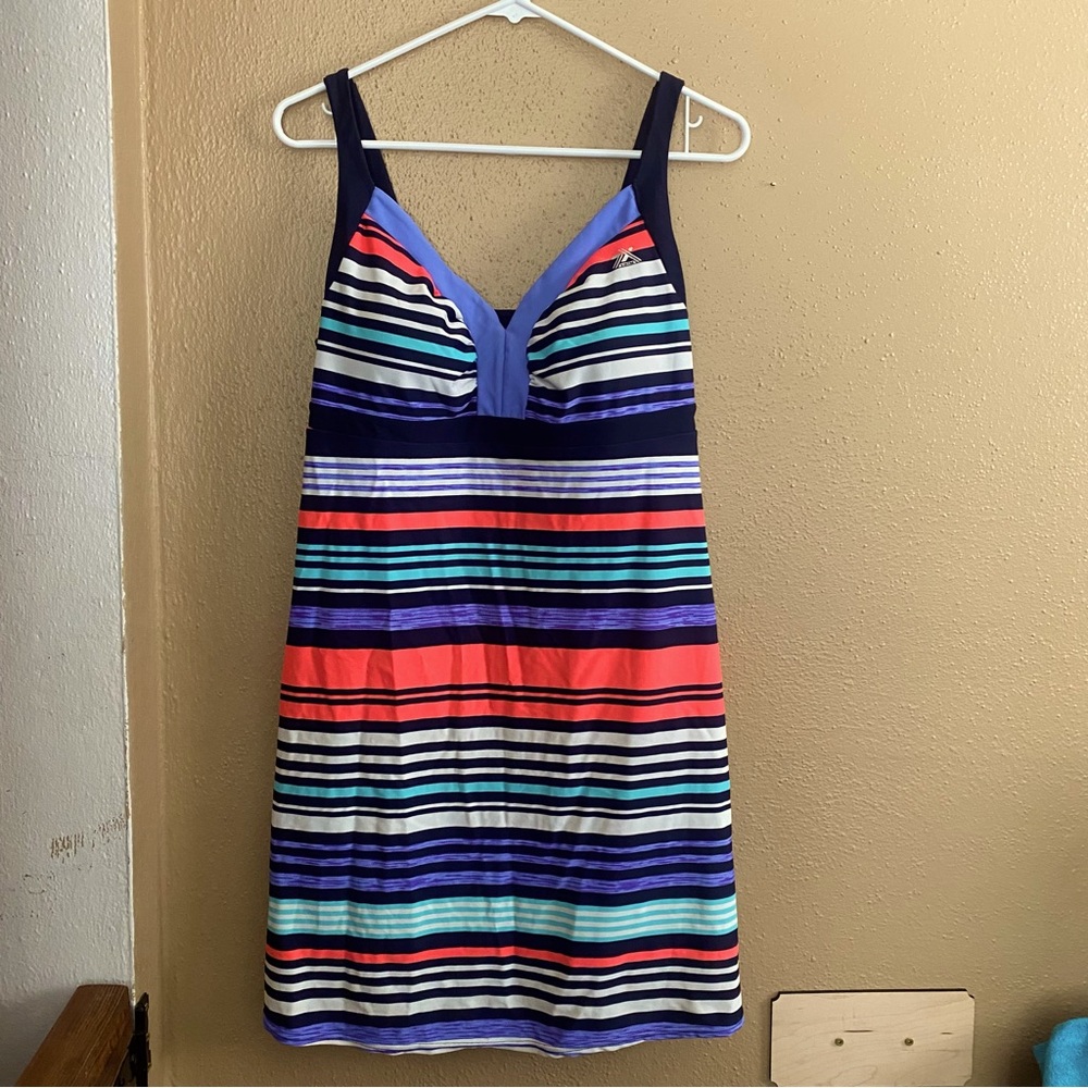 7X Swim top stripes tank dress built in pads multicolor